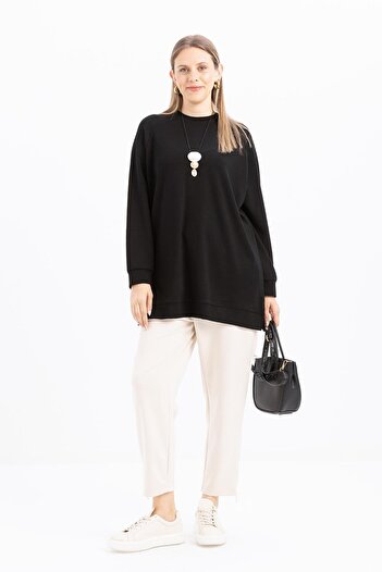 ALLDAY Black-Crew Neck Raglan Sleeve Sweatshirt