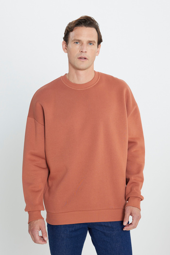 AC&Co / Altınyıldız Classics Light Brown Oversize Sweatshirt with Fleece Inside