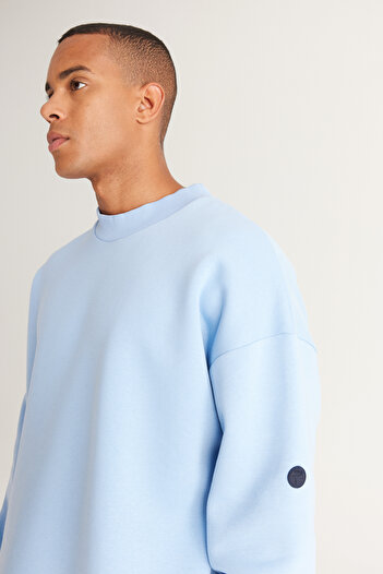 AC&Co / Altınyıldız Classics Light Blue Oversize Sweatshirt with Fleece Inside