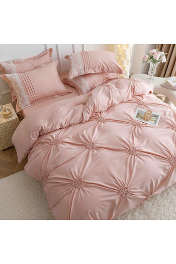 JOJO HOME Lenjeri De Pat, 6 Piese, Inimi Brodate, Finet Premium,Roz Pudra