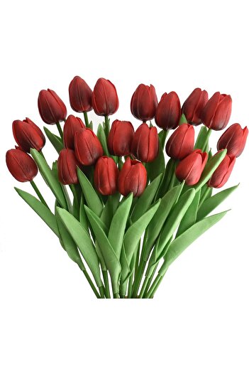 ALAYRA International ALAYRA 20pcs Artificial Red Tulips Bouquet – Real Touch Faux PU Flowers, 32 cm Height, 5 cm Flower