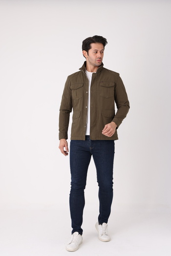 Cordial Men's Seasonal Double Slit Detailed Coat with Zipper and Snap Fasteners, 100% Cotton, Regular Fit, Inner Pocket