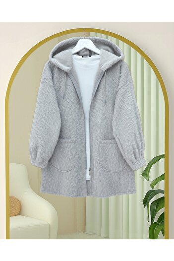 Modamorfo Hooded Pocket Zippered Bearded Cap -Gray