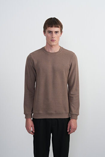 SILVANO Men's Crew Neck Basic Loose Fit Brown Sweatshirt