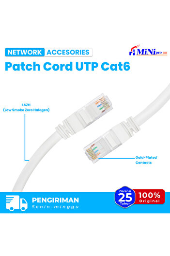 Mini pro Cat6 UTP Patch Cord 3m | 1000Mbps Ethernet LAN Cable Gold-Plated RJ45 Network PVC Cable | White
