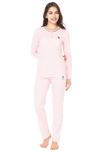 U.S. Polo Assn. Women's Pink Striped Long Sleeve Pajama Set – Cotton Comfortable Home and Sleep Set