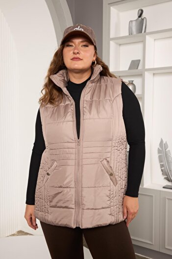 RMG Plus Size Quilted Vest with Pockets Mink