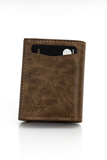 Av A Dos Leather Mechanism Wallet Automatic Cash Compartment Sliding Card Holder Wallet Black