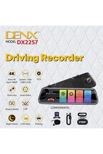 Denx Dual Dash Cam by DENX, 4K Front and 1080P Rear, 9.65 Inch Display, Wide Angle 170°, Night Vision -