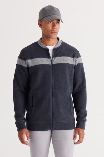 AC&Co / Altınyıldız Classics Indigo Oversize Zippered College Collar Sweatshirt with Fleece Inside