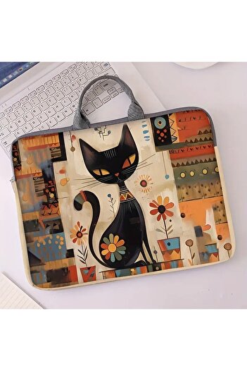 Dodemert Home Floral Cat Themed Soft Fabric Zippered Protective Polyester Notebook Bag Case (38.1 cm)