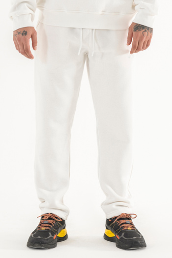 Souris Men's White Sweatpants Comfortable Fit 3 Thread Ribbed