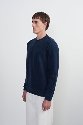SILVANO Men's Crew Neck Basic Loose Navy Blue Sweatshirt