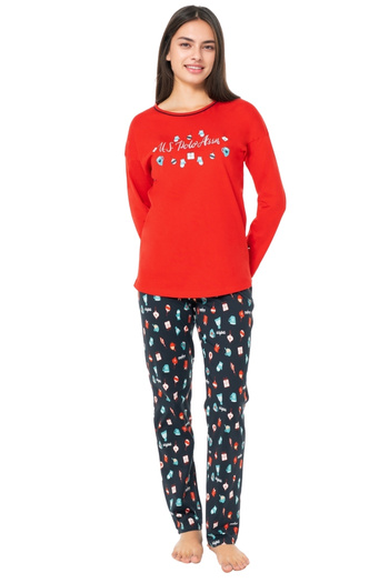 U.S. Polo Assn. Women's Red Long Sleeve Pajama Set – Comfortable and Stylish Patterned Top and Bottom Set
