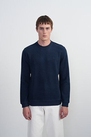 SILVANO Men's Crew Neck Basic Loose Navy Blue Sweatshirt