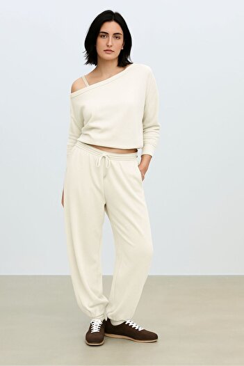Keywest Women's New Boat Neck Sweatshirt Sweatpants Two-Piece Bottom Top Set