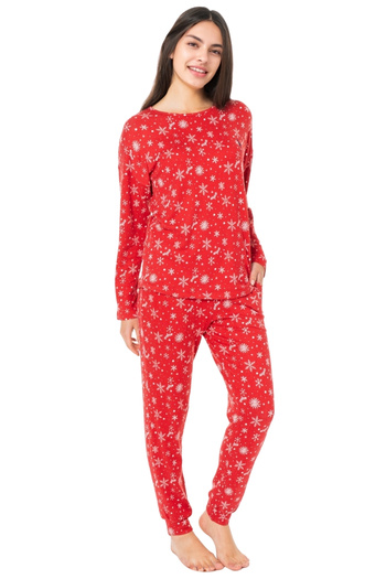 U.S. Polo Assn. Women's Red Snowflake Pattern Pajama Set – Winter Long Sleeve Fleece Home and Sleep Set