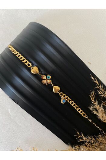 staınless steel Clover Steel Bracelet with Evil Eye Detail