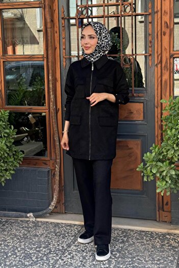 Moodbasic Taşlı Süet Pantolonlu Takım MA24.34 Siyah
