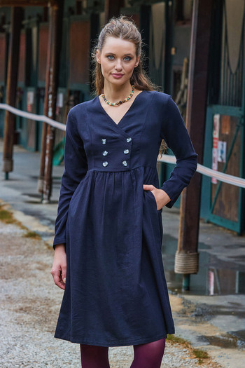Los banditos V-Neck Button Detail Zipper Closure Long Sleeve Dress