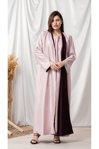 outline Pink abaya with an inner dress and embroidered sleeves