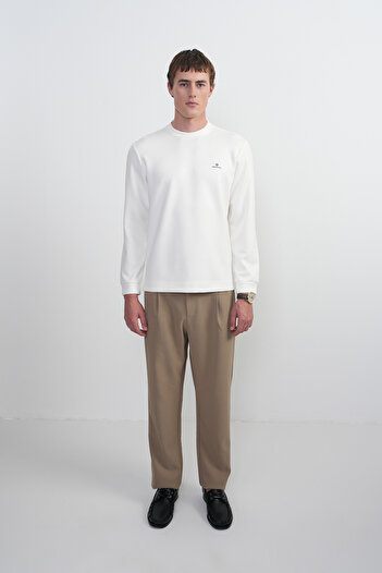 SILVANO Men's Chest Embroidered Crew Neck White Sweatshirt