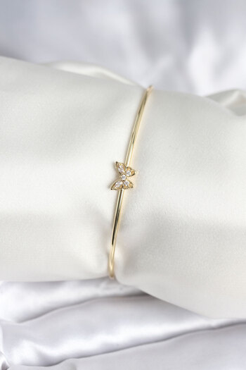 BESKAR Gold Color Brass Women's Bracelet with Butterfly Figured Zircon Stones