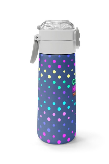 Coral High Kids Navy Blue Polka Dot Patterned Straw and Direct Drinking Steel Thermos 500 ml 31872