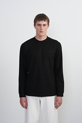 SILVANO Men's Chest Embroidered Crew Neck Black Sweatshirt