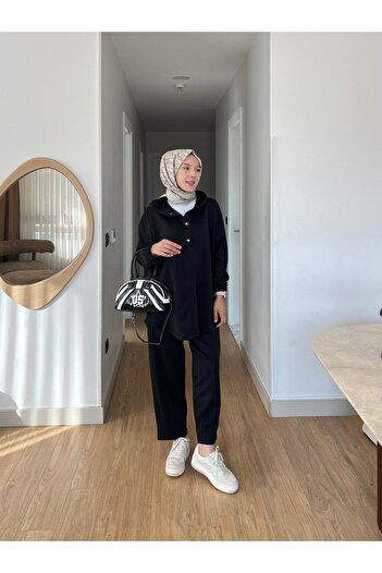 Mihran Butik Lena Modal Fabric Snap Detail Women's Hijab Two-Piece Set