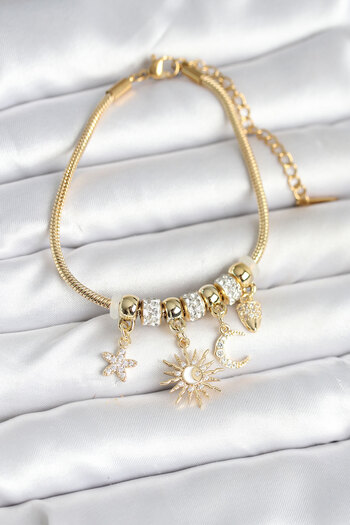 BESKAR Brass Gold Color Moon and Sun Charm Women's Bracelet