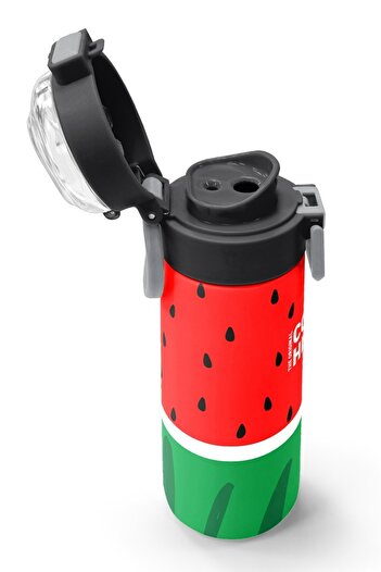 Coral High 31866 Kids Red Green Watermelon Patterned Pipet and Direct Drinking Steel Thermoses 500ml
