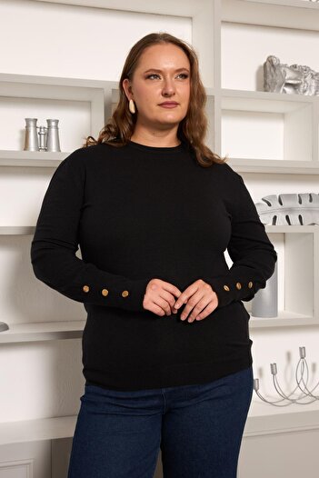 RMG Large Size Knitwear with Drop Sleeves Detail Black
