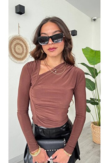 ÇEÇİM Women's One Shoulder Detailed Long Sleeve Blouse Hyn-58078