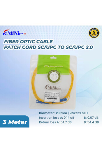 Mini pro SC/UPC to SC/UPC Fiber Patch Cord-2Meter | Patch Cable Single Mode Simplex,9/125 UPC 2.0mm LSZH