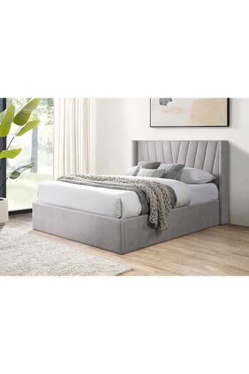 OEM Pat tapitat Prestige 2, 180x200, cu somiera metalica rabatabila si spatiu de depozitare, culoare Cre