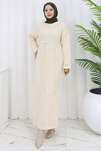 hafsamina Lined Openwork Dress Beige Hm2839