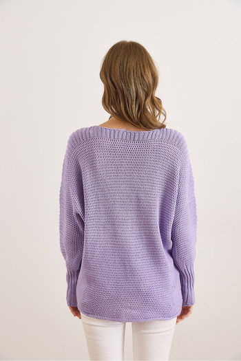 Olalook Women's Lilac Sleeve Detailed Honeycomb Knit Sweater Kzk-19000399
