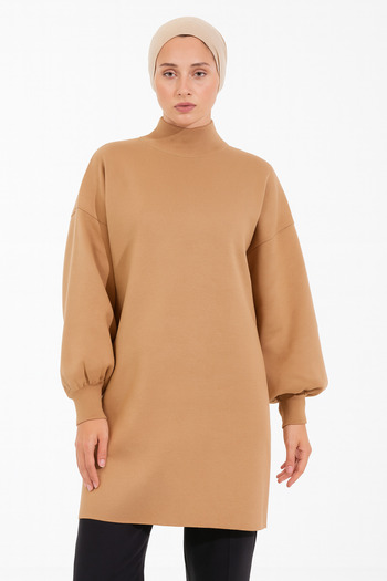 HİFADEN Women's Long Sleeve Hijab Knitwear Stylish Balloon Sleeve Long Style Tunic