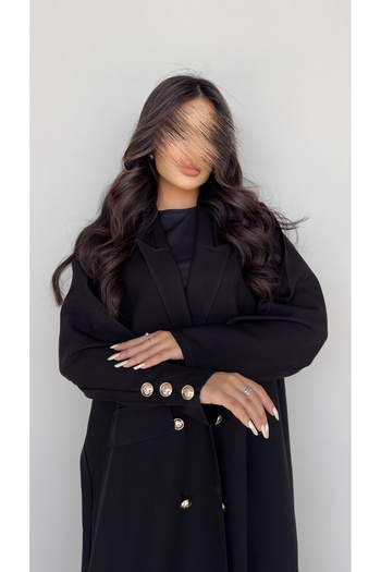 outline Black formal abaya with gold buttons