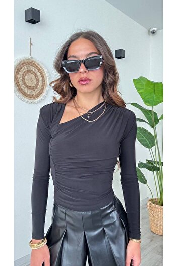 ÇEÇİM Women's One Shoulder Detailed Long Sleeve Blouse Hyn-58078