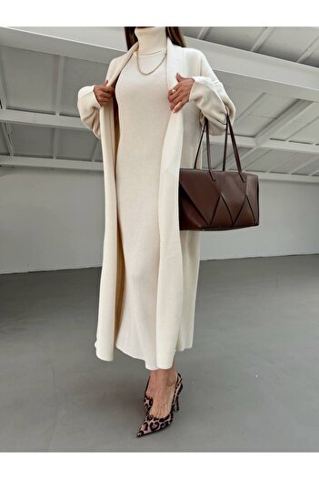 Gallogi High-Necked Dress - Cardigan Knitwear Set