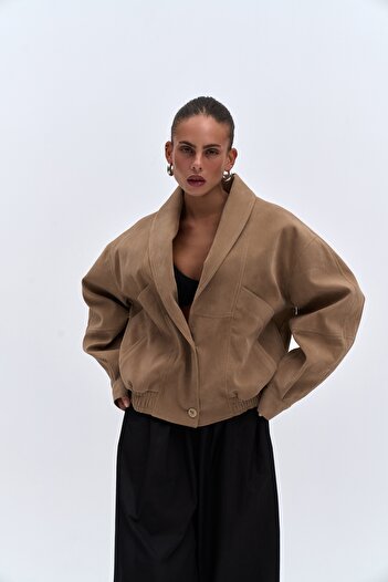 MAİ COLLECTİON Bandera Dark Beige Unisex Bomber Jacket