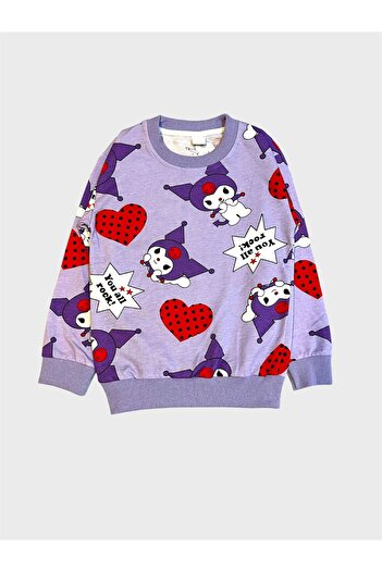 tusem butik homewear Kız Çocuk Pamuklu Mor Renk Kuromi Desenli Uzun Kollu Mevsimlik Pijama Takımı