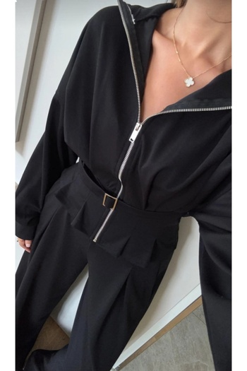 Serra Women's Black Wide-Leg Pants Belted Jacket Model Set