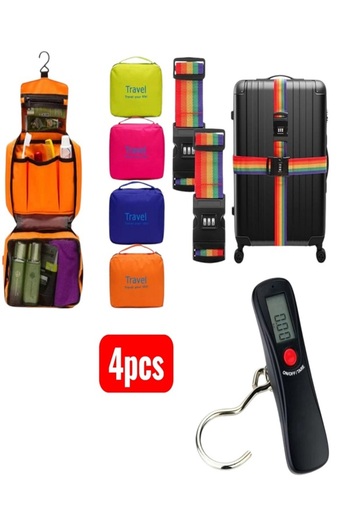 Generic 4-piece travel set includes a tool organizer bag, bag straps with digital locks, digital scale and bags.