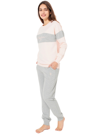 U.S. Polo Assn. Women's Salmon-Gray Long Sleeve Pajama Set – Cotton Comfortable Home & Sleep Set