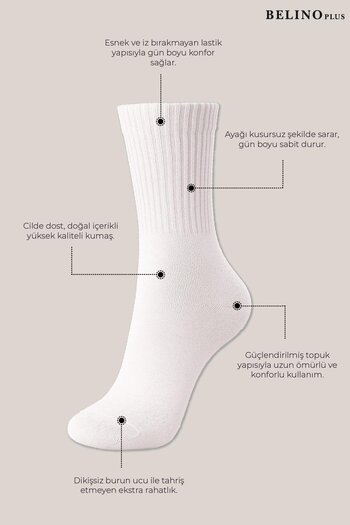 BELİNOPLUS Șosete de damă cu nervuri, albe, uni, confortabile, respirabile, din bumbac pieptănat, pachet de 5