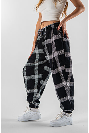 Superbluemexico Women's Jacquard Front and Back Single Pleated Jogger Pants