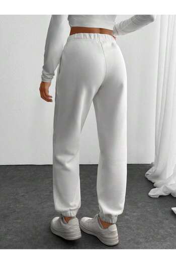 Mood Lab High Waisted Jogger Sweatpants with Fleece Lining Inside, Pockets, and Print Detail